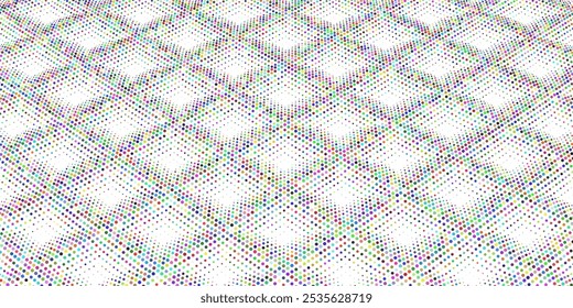 Points in rhombus grid texture. Abstract color dots on white background. Technology cyberspace concept.