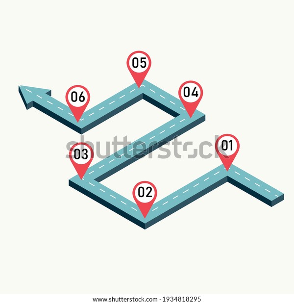 points and steps on road route to goal. Business
map pointers to success. vector illustration in isometric style
modern design.