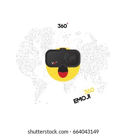 Points for virtual reality for a smartphone are dressed in a smiley face. VR on a background of a digital map of the world. Flat vector illustration EPS10.