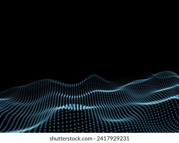 Points Wave Background. Technology Backdrop. Surface Texture. 3d Scientific Pattern. Vector illustration