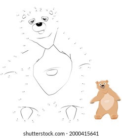 Point-to-point game. Draw a line.  Bear. For kids. Worksheet. Coloring book. Cartoon character.	