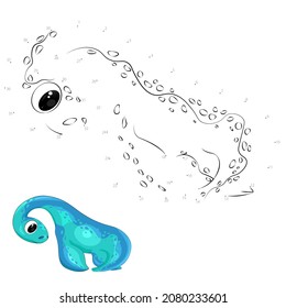 Point-to-point game. Draw a line. Cute dinosaur underwater. For kids. Worksheet. Coloring book. Cartoon character