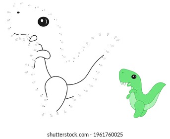Point-to-point game. Draw a line. Dinosaur. For kids. Worksheet. Coloring book. Cartoon character.