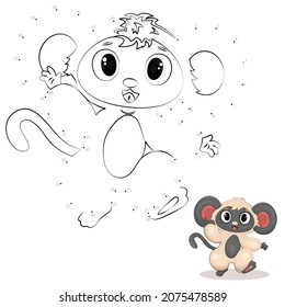 Point-to-point game. Draw a line. Monkey. For kids. Worksheet. Coloring book. Cartoon character.
