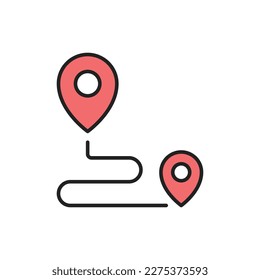 Point-to-point navigation thin line icon. Color linear symbol. Vector illustration. 