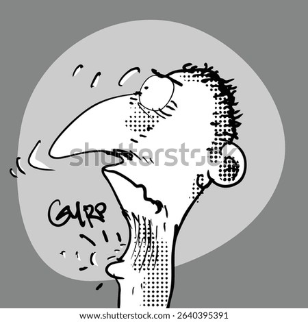 a pointy and big nose cartoon man portrait funny illustration, a man who gulping