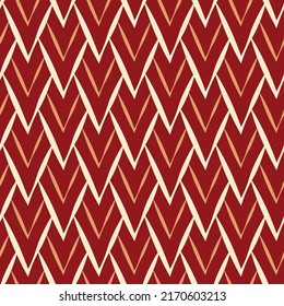 Pointy scale pattern seamless vector background.Textured grunge brush strokes in red, white, orange.Backdrop with overlapping diamond shapes.Painterly geometric dragon scales repeat for packaging, web