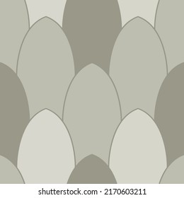 Vector de vieiras de escala de puntiagudos fondo de patrón sin fisuras.Fondo de formas superpuestas neutro crudo ovalado beige. Repetición de escalas geométricas simples. Diseño para embalaje