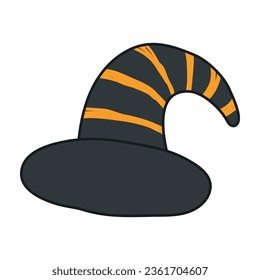 Pointy witch hat Halloween costume accessory hand drawn illustration. Cartoon style line art design, isolated vector. Kids seasonal print element, autumn holiday party, cosplay, carnival
