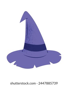 Pointy witch or wizards hat, rusty old headwear. Hand drawn vector illustration in flat, cartoony design