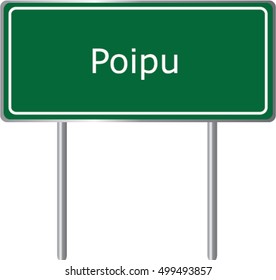 Poipu , Hawaii , road sign green vector illustration, road table, USA city