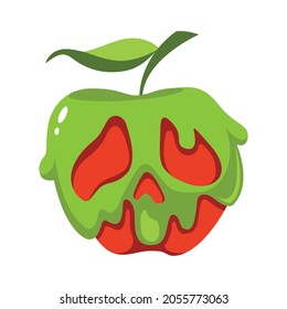 Poison apple for halloween. Сartoon vector illustration
