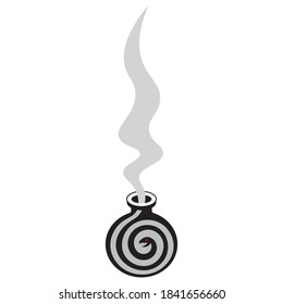 Poison bottle. Black and white silhouette. Magic couples in the form of a snake emerge from the bubble. Vector illustration. Isolated white background. Flat style. A miraculous drink. Witch potion.