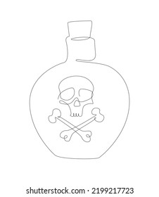 Poison bottle and death head single line  Danger drink and skull line art  Halloween element outline