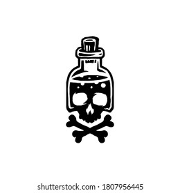 Poison in bottle, A glass jar with a picture of a skull with bones. vector illustration.