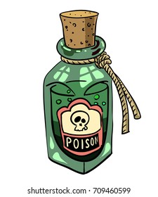 Poison bottle hand drawn image. Original colorful artwork, comic childish style drawing.