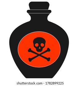 Poison bottle icon. Vector illustration of toxic chemical with skull for web, icon, chemistry, sticker design. 