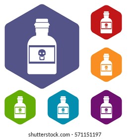 Poison bottle icons set rhombus in different colors isolated on white background