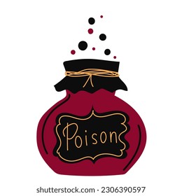 Poison bottle isolated on white background. Decorative element for Halloween. Vector illustration. Flat style.