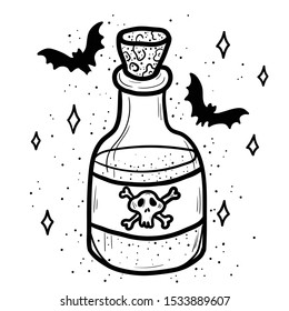 Poison in bottle line art and dot work hand drawn vector illustration.  