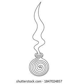 Poison bottle. Magic couples in the form of a snake emerge from the bubble. Vector illustration. Outline on an isolated white background. Doodle style. Sketch. Coloring book. Witch potion in a vessel.
