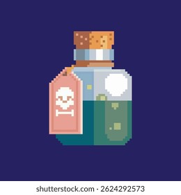poison bottle pixel art, vector illustration on isolated background.
