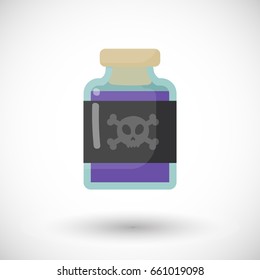 Poison bottle vector flat icon, Flat design of toxic, dangerous or medicine object with round shadow, vector illustration