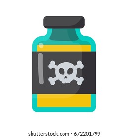 Poison bottle vector flat icon, Flat design of toxic, dangerous or medicine isolated on the white background, cute vector illustration with reflections