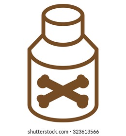 Poison Bottle vector icon. Style is flat symbol, brown color, rounded angles, white background.