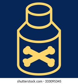 Poison Bottle vector icon. Style is flat symbol, yellow color, rounded angles, blue background.
