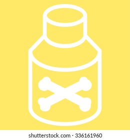 Poison Bottle vector icon. Style is flat symbol, white color, rounded angles, yellow background.