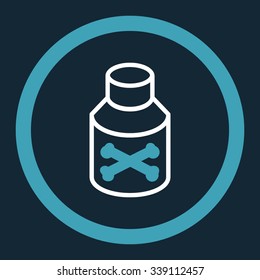 Poison Bottle vector icon. Style is bicolor flat rounded symbol, blue and white colors, rounded angles, dark blue background.