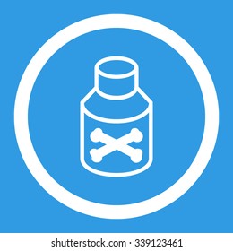 Poison Bottle vector icon. Style is flat rounded symbol, white color, rounded angles, blue background.