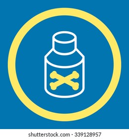 Poison Bottle vector icon. Style is bicolor flat rounded symbol, yellow and white colors, rounded angles, blue background.
