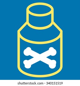 Poison Bottle vector icon. Style is bicolor flat symbol, yellow and white colors, rounded angles, blue background.