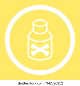 Poison Bottle vector icon. Style is flat rounded symbol, white color, rounded angles, yellow background.