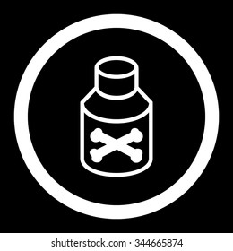 Poison Bottle vector icon. Style is flat rounded symbol, white color, rounded angles, black background.
