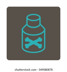 Poison Bottle vector icon. Style is flat rounded square button, cyan and grey colors, white background.