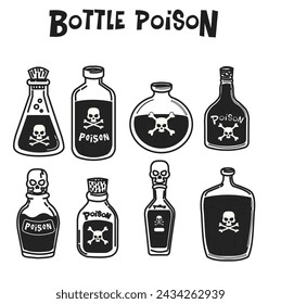 
Poison bottles icons black white design