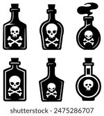 Poison Bottles, Ideal for Spooky and Halloween Themes - Flat Vector Illustration