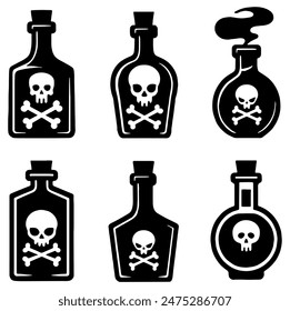 Poison Bottles, Ideal for Spooky and Halloween Themes - Flat Vector Illustration