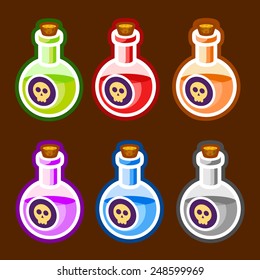 Poison cartoon bottles liquids colors elements