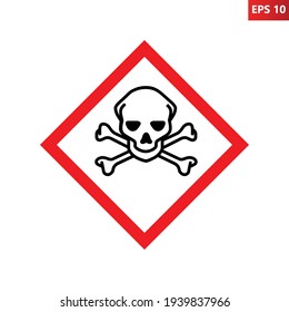 Poison Caution Icon Vector Design Template Isolated On Background. Toxic Hazard Pictogram. Vector Illustration Of Red Border Square Sign With Skull And Crossbones Inside. Attention. Danger Zone.