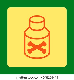 Poison Container vector icon. Style is flat rounded square button, orange and yellow colors, green background.