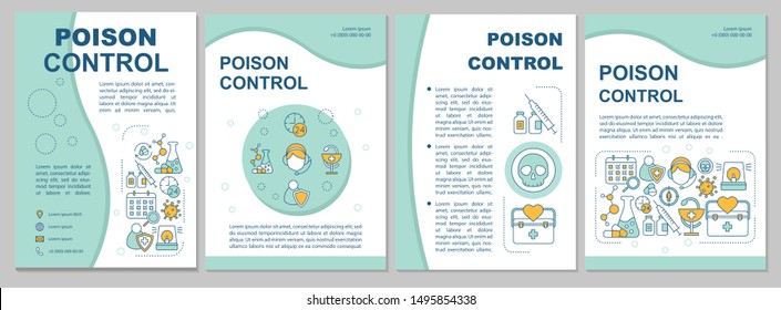 Diseño de plantilla de folleto de control de veneno. Terapia antídoto contra la toxina. Volante, folleto, diseño de impresión con ilustraciones lineales. Diseños de páginas vectoriales para revistas, informes anuales, carteles publicitarios