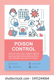 Poison control poster template layout. Toxic element research and containment. Banner, booklet, leaflet print design with linear icons. Vector brochure page layouts for magazines, advertising flyers