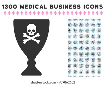 Poison Cup gray vector icon with 1300 doctor business icons. Set style is flat bicolor light blue and gray pictograms.