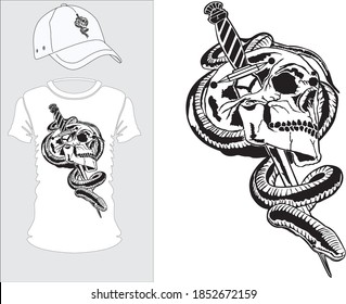 Poison dagger. Vintage design with snake on dagger. For shirt, cap, poster, banner, emblem, sign, logo, tattoo, graffiti, wallpaper, vinyl wallpaper, biker symbols,stickers. Vector illustration