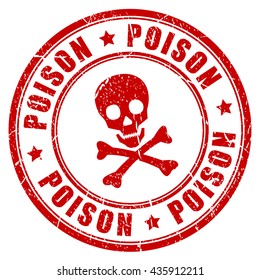 Poison danger red rubber stamp vector illustration isolated on white background. Poison icon. Poison stamp eps. Skull poison stamp clip art.