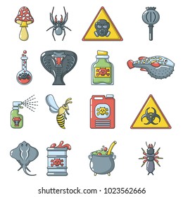 Poison danger toxic icons set. Cartoon illustration of 16 poison danger toxic vector icons for web